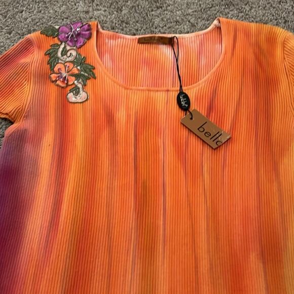 NWT Belldini Top Large Shirt Embellished Orange Tye Dye Boho‎ Embroidered Floral - Picture 13 of 16